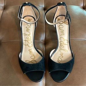 Sam Edelman Black Suede Ankle Strap Open Toe Heel. Women Size 9.